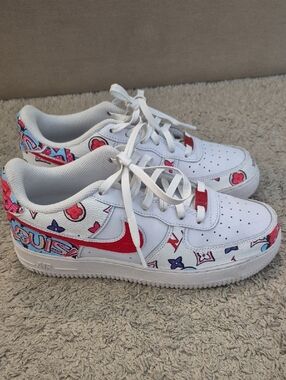 Nike Louis Vuitton Custome White Sneakers with Red and Pink Graphic